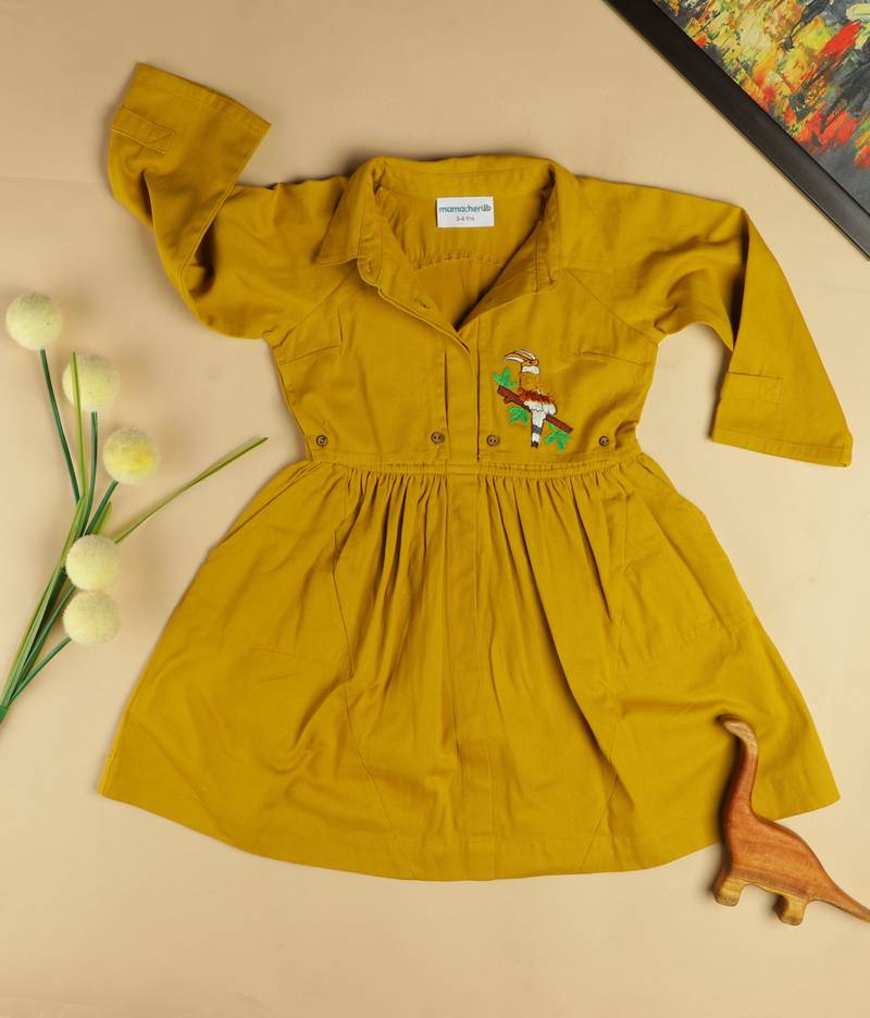 Beaky Hornbill Trench Style Dress - Fall Yellow